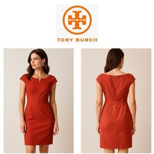 Tory Burch Rust Orange Sheath Dress Size 12 Wool Blend Cap Sleeve Knee Length